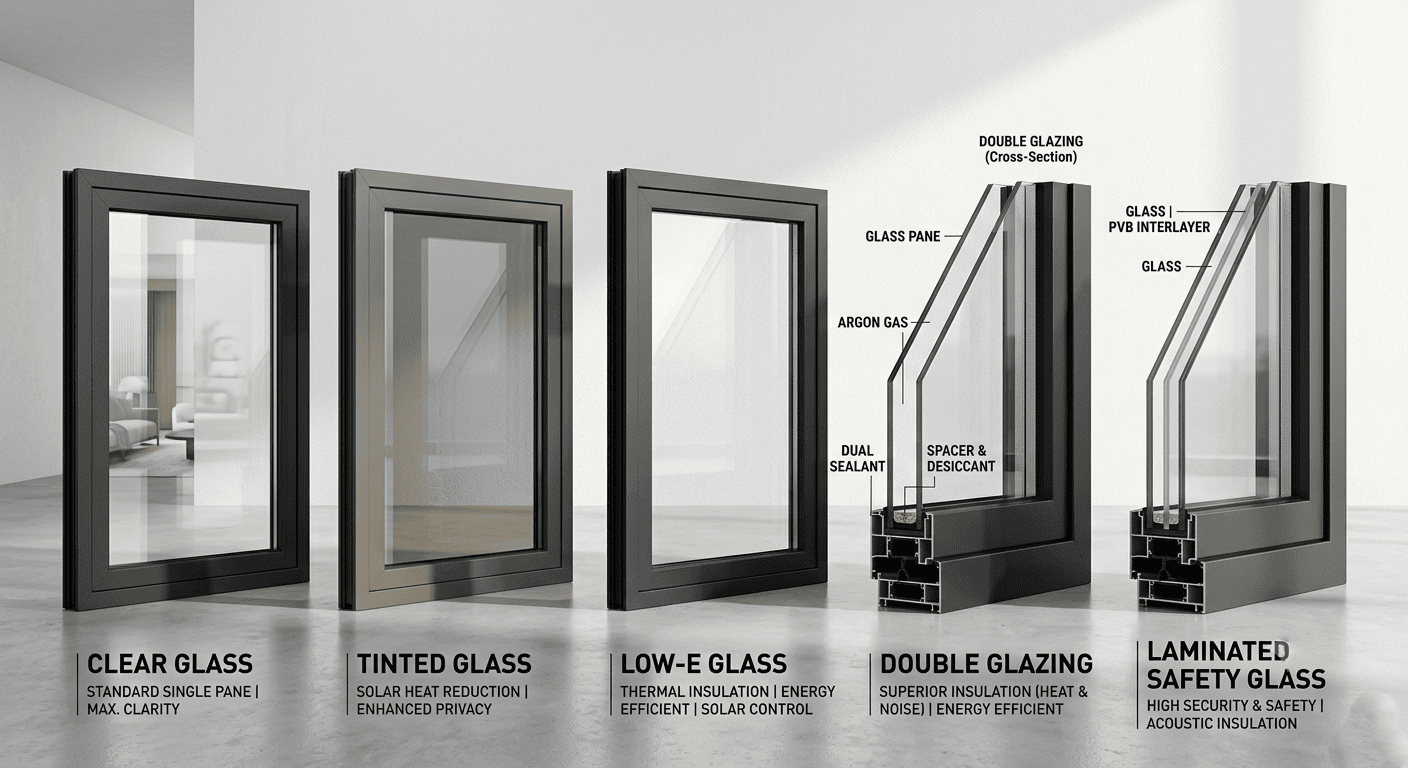 Comparison of clear tinted Low-E double glazed and laminated window glass